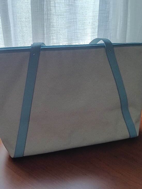 Neely & Chloe Handbags - NWT Neely and Chloe Travel Tote Light Blue Pebbled Leather & White Canvas